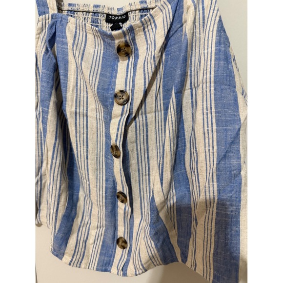 Torrid BlueWhite Stripe Smocked Button Front Crop Camisole TankTop Womens2X - Picture 2 of 4